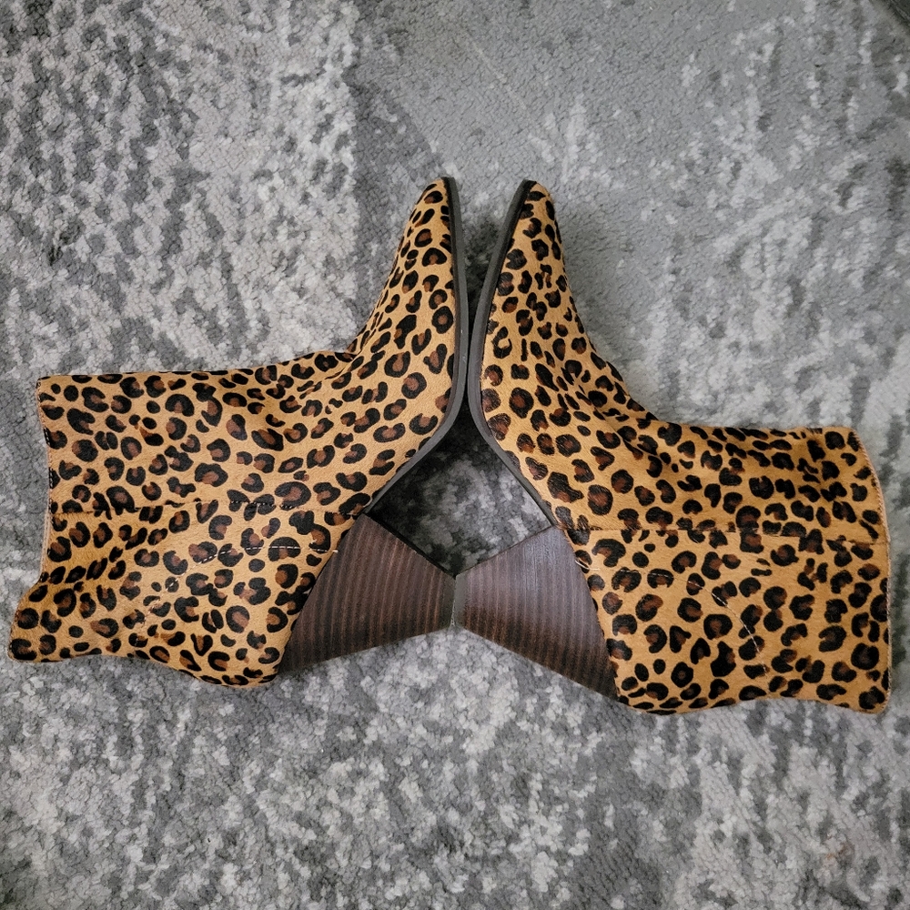 Lucky brand Munise leather cow hair leopard booties Size 9 - Picture 7 of 14